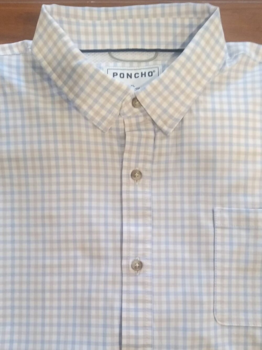 Poncho Shirt Mens XL Plaid Short Sleeve Button Up Stretch Nylon Summer